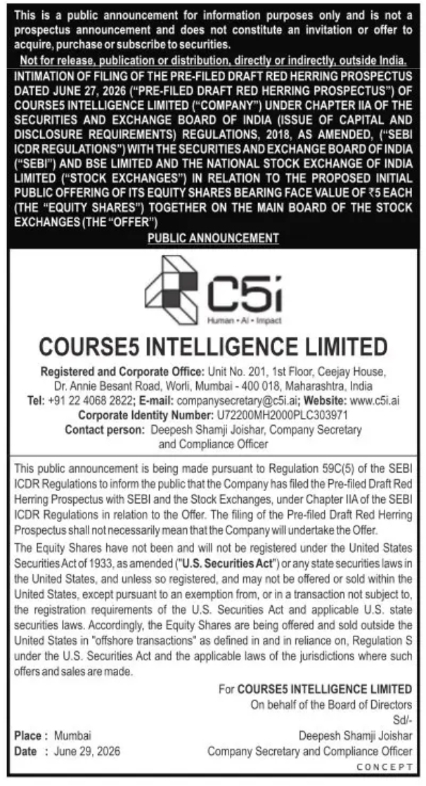 COURSE5 Intelligence Limited Files Pre-filed Draft Red Herring Prospectus