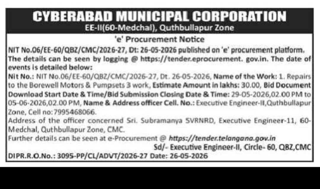 CYBERABAD MUNICIPAL CORPORATION – Quthbullapur Zone (Medchal Circle-60)