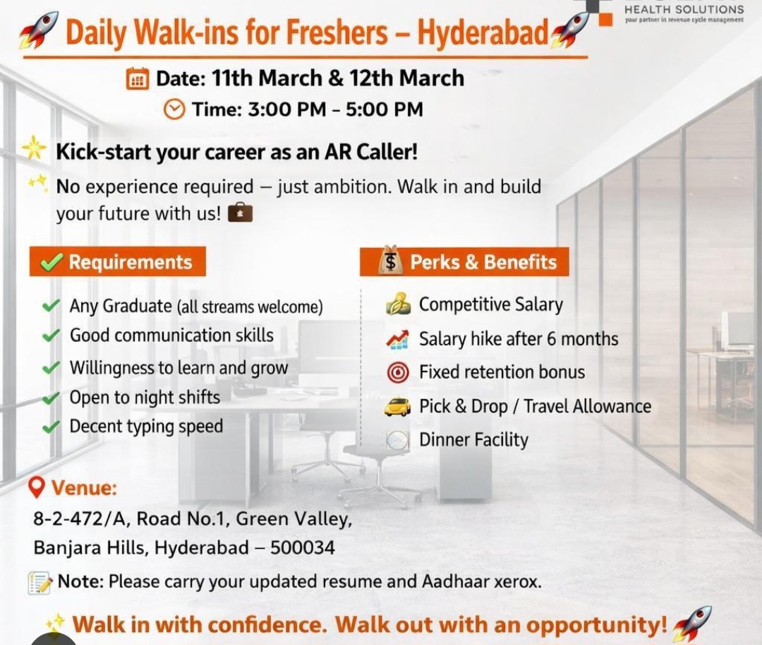 Daily Walk-In Interviews for Freshers – Hyderabad