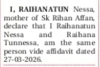 Declaration of Same Person – Raihanatun Nessa