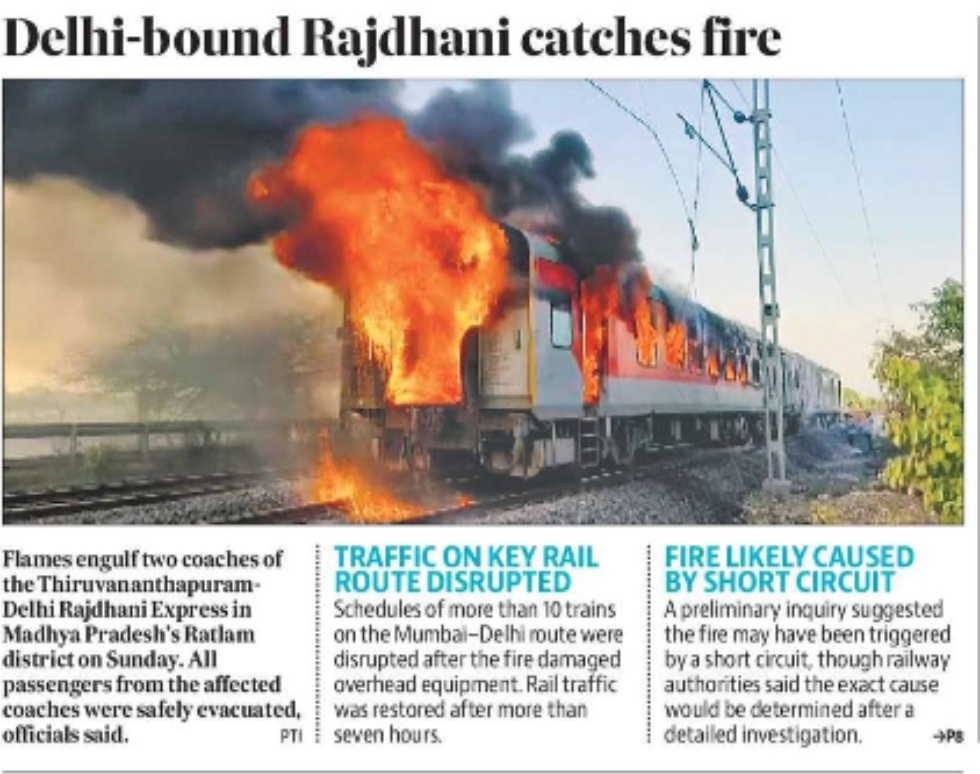 Delhi-bound Rajdhani catches fire