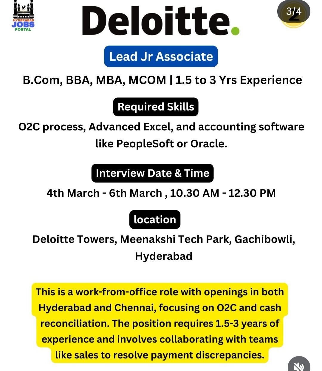 🏢 Deloitte – Lead Jr Associate | Walk-in Interview