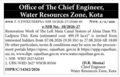 E-Tender for Restoration Work of Left Main Canal System, Kota