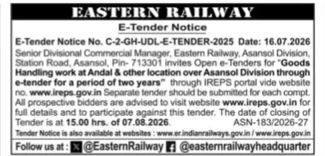 Eastern Railway Tender – Goods Handling Work at Andal