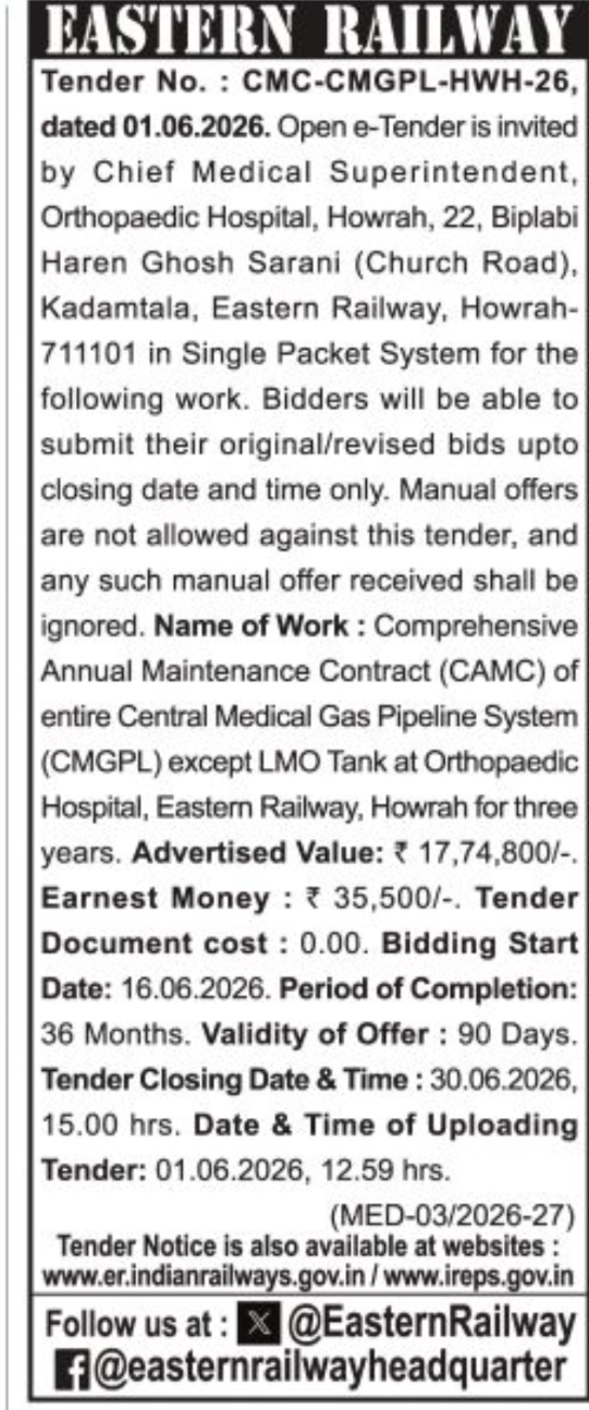 EASTERN RAILWAY TENDER NOTICE
