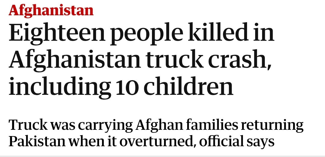 Eighteen people killed in Afghanistan truck crash, including 10 children