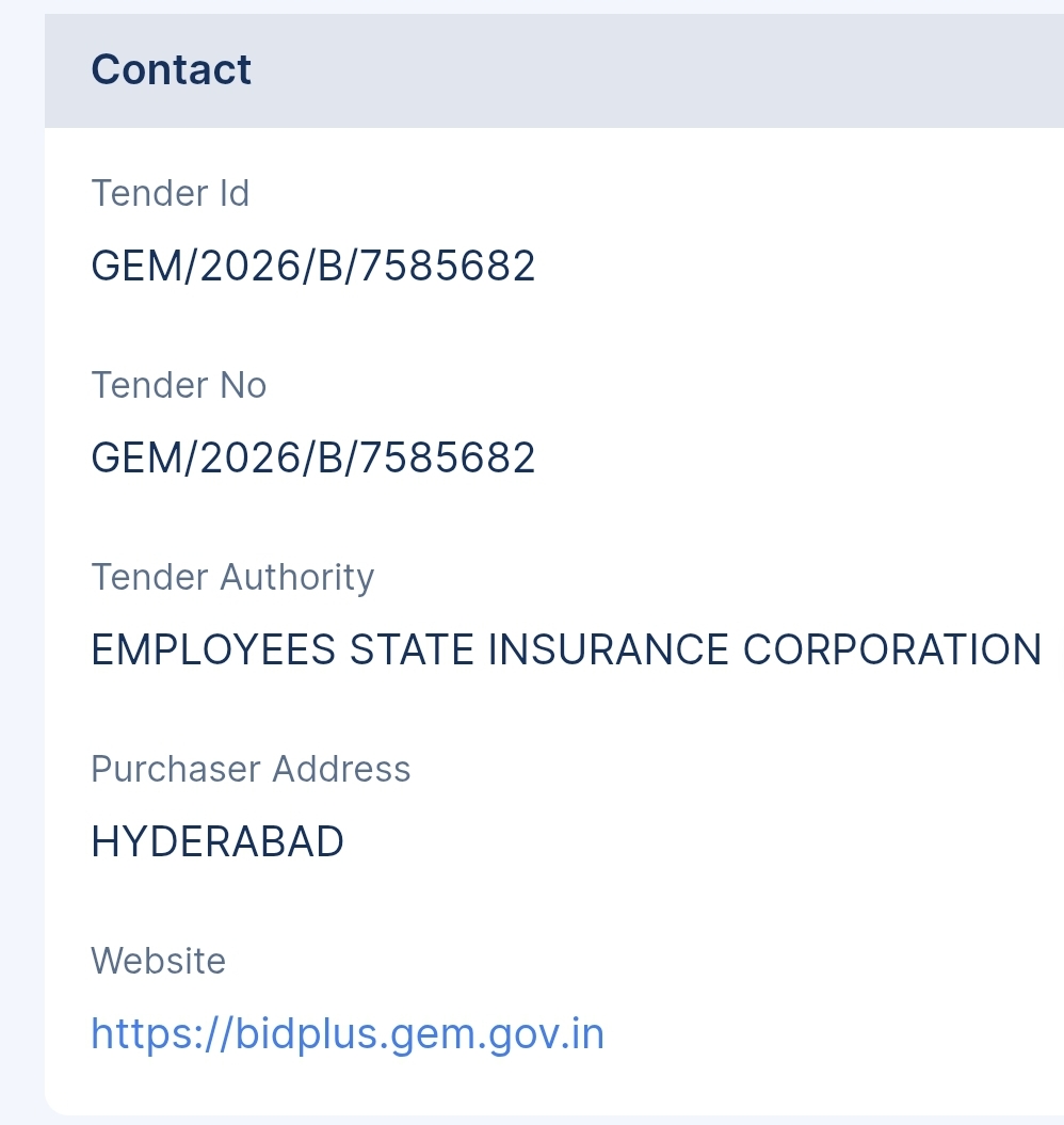 Employees State Insurance Corporation - ESIC Tender - Telangana Tender
