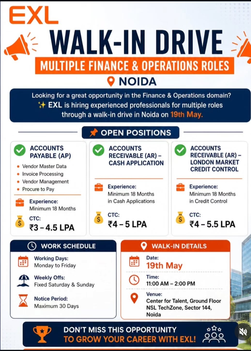 EXL Walk-In Drive 2026 | Multiple Finance & Operations Roles | Noida
