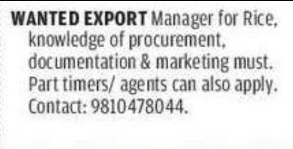 EXPORT MANAGER – RICE INDUSTRY