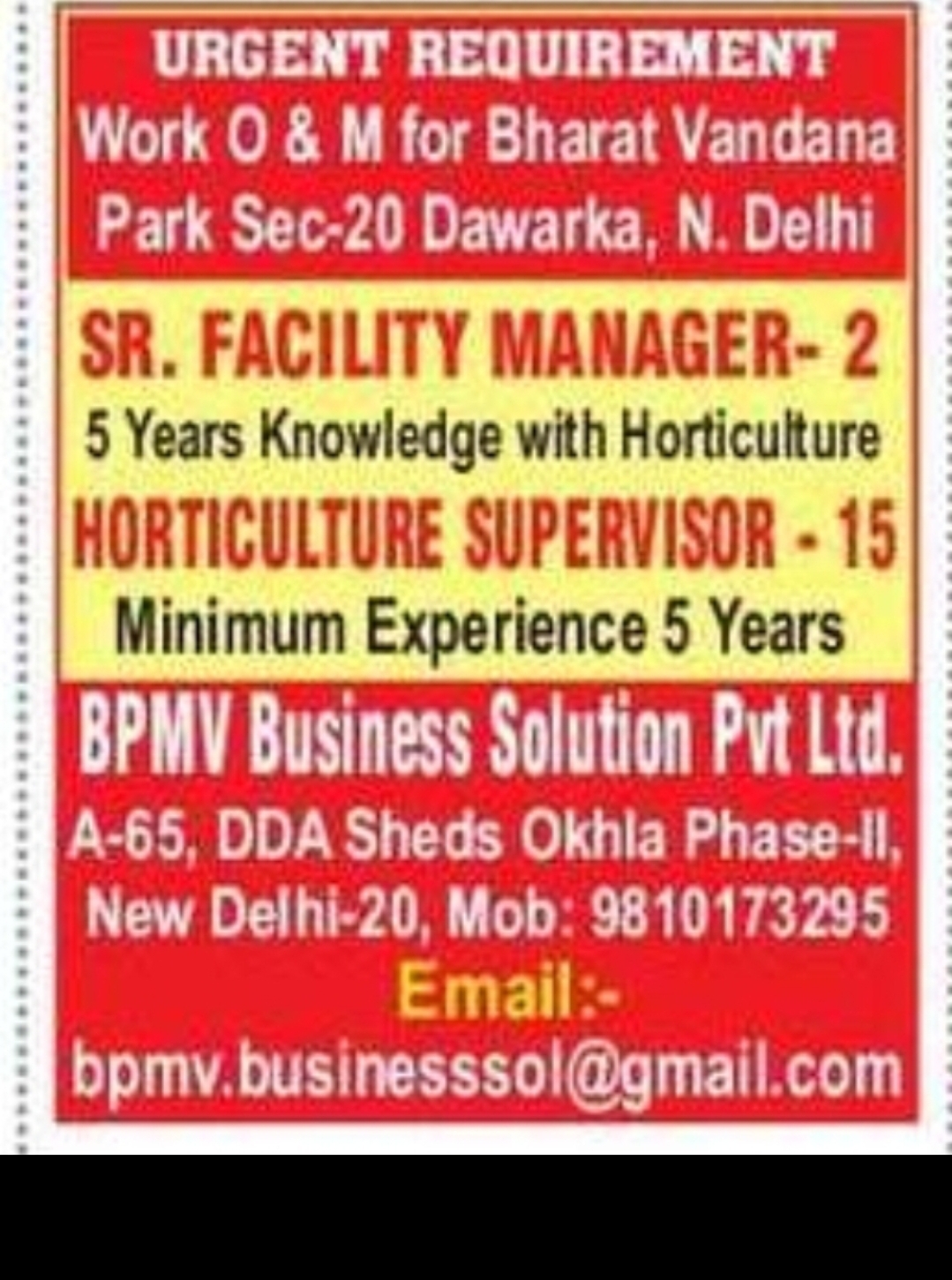 FACILITY MANAGEMENT & HORTICULTURE POSITIONS