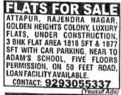 FLATS FOR SALE – ATTAPUR (Rajendra Nagar)