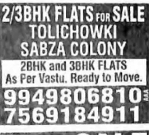 FLATS FOR SALE – TOLICHOWKI, SABZA COLONY