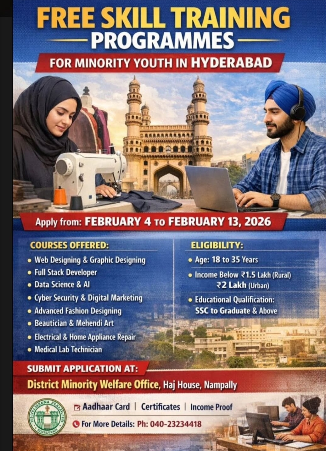 Free Skill Training Programmes for Minority Youth in Hyderabad.