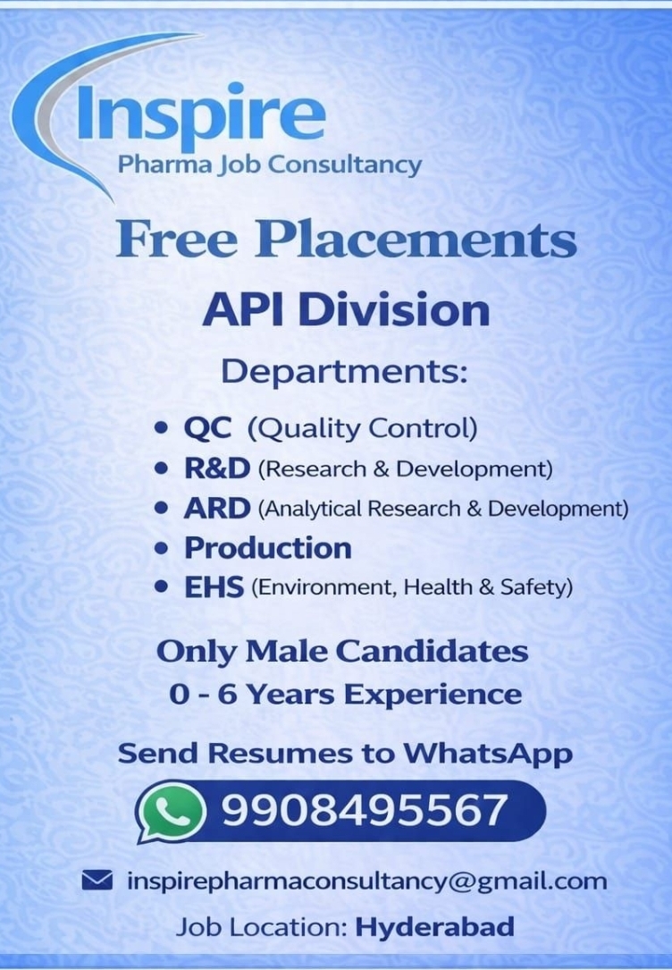 ⚗️ Freshers & Experienced Hiring – IPC Hyderabad