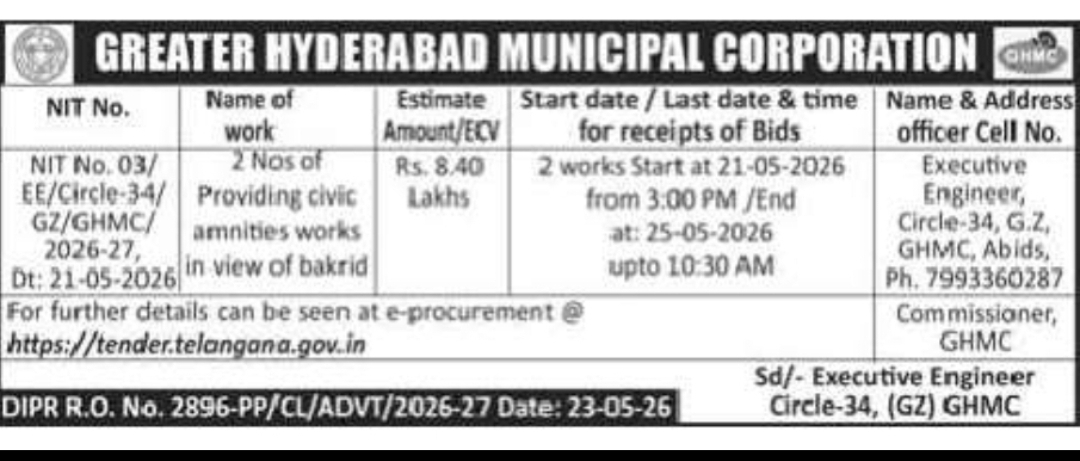 GHMC – Circle 34 Civil Works Tender Notice
