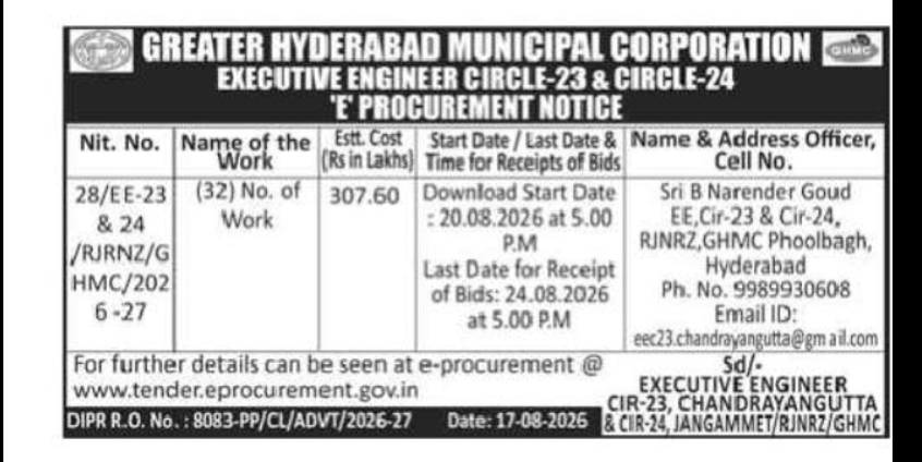 GHMC – E-PROCUREMENT NOTICE