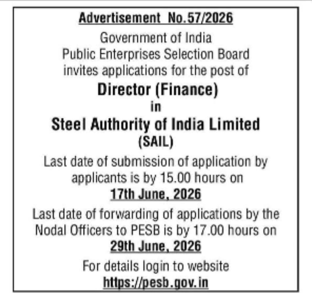 Government Job Opportunity – Director (Finance), SAIL