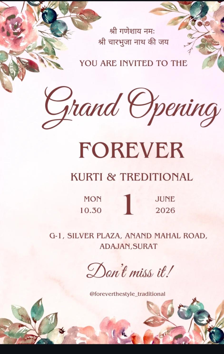 Grand Opening Invitation – Forever Kurti & Traditional