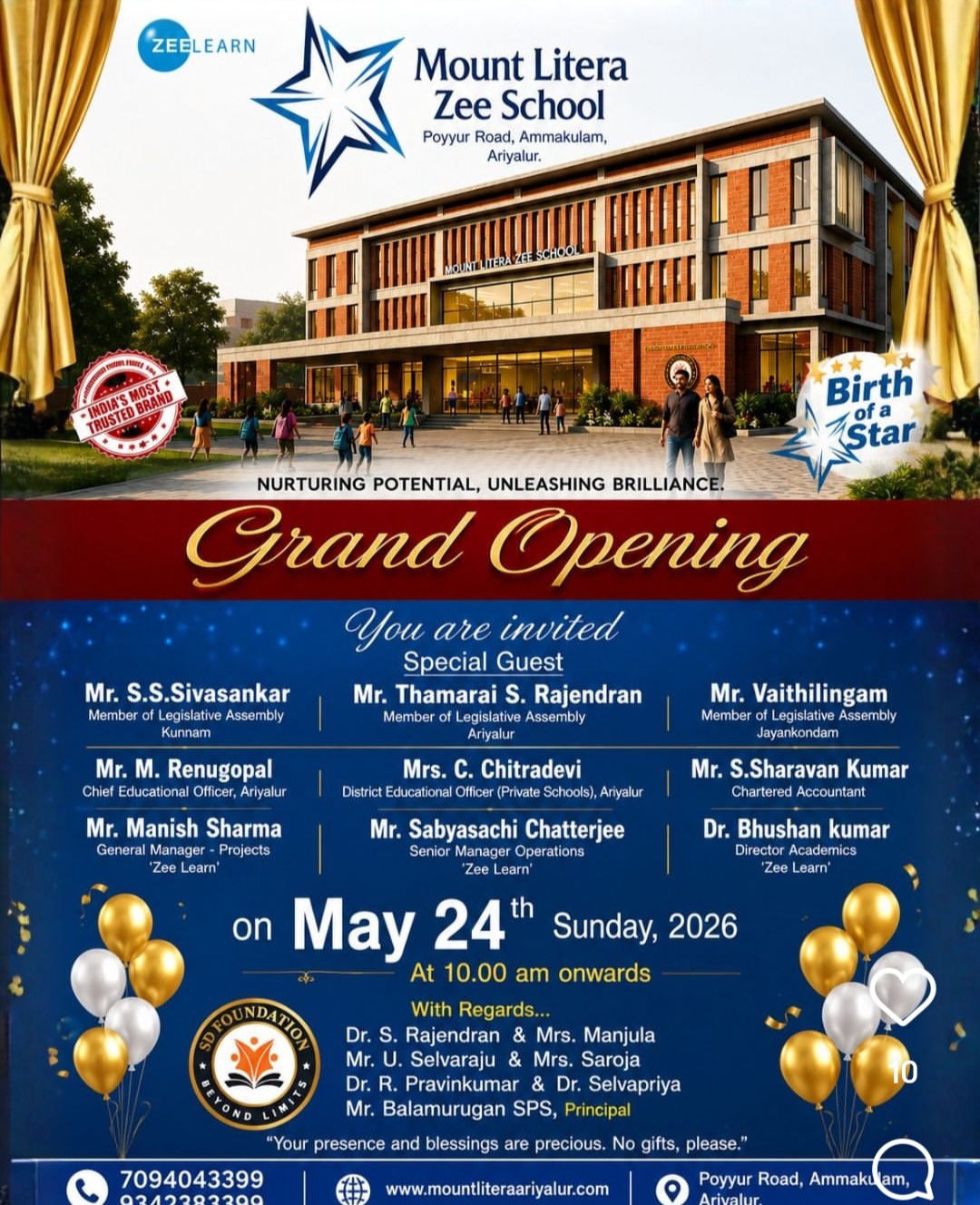 Grand Opening of Mount Litera Zee School Ariyalur