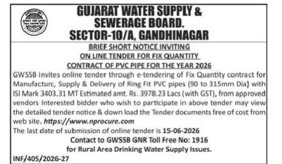 Gujarat Water Supply & Sewerage Board – Tender Notice