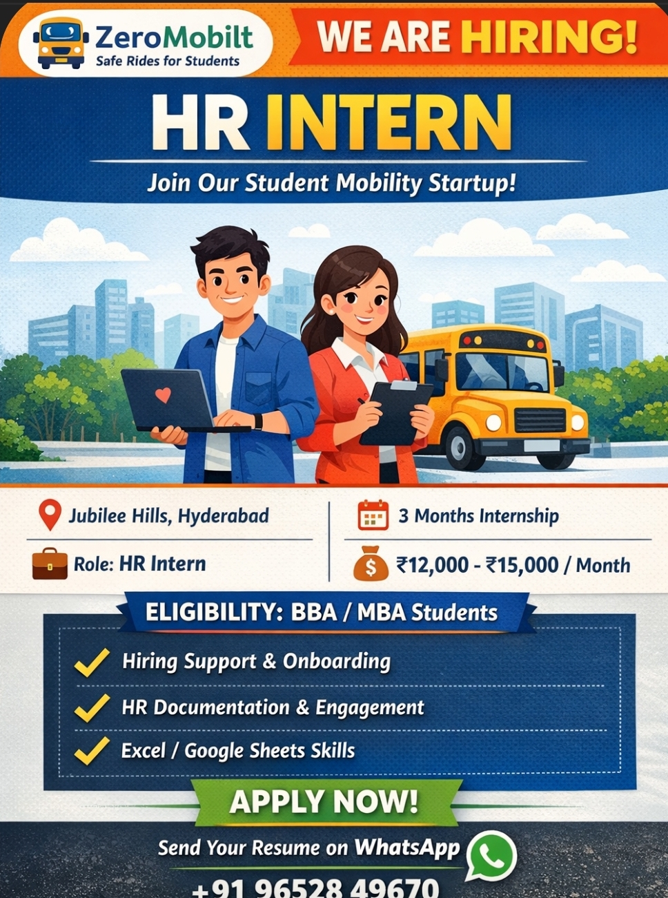 🚀 Hiring Alert – HR Intern | ZeroMoblt (Hyderabad)