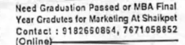 📢 Hiring Alert – Marketing Executives (Shaikpet)