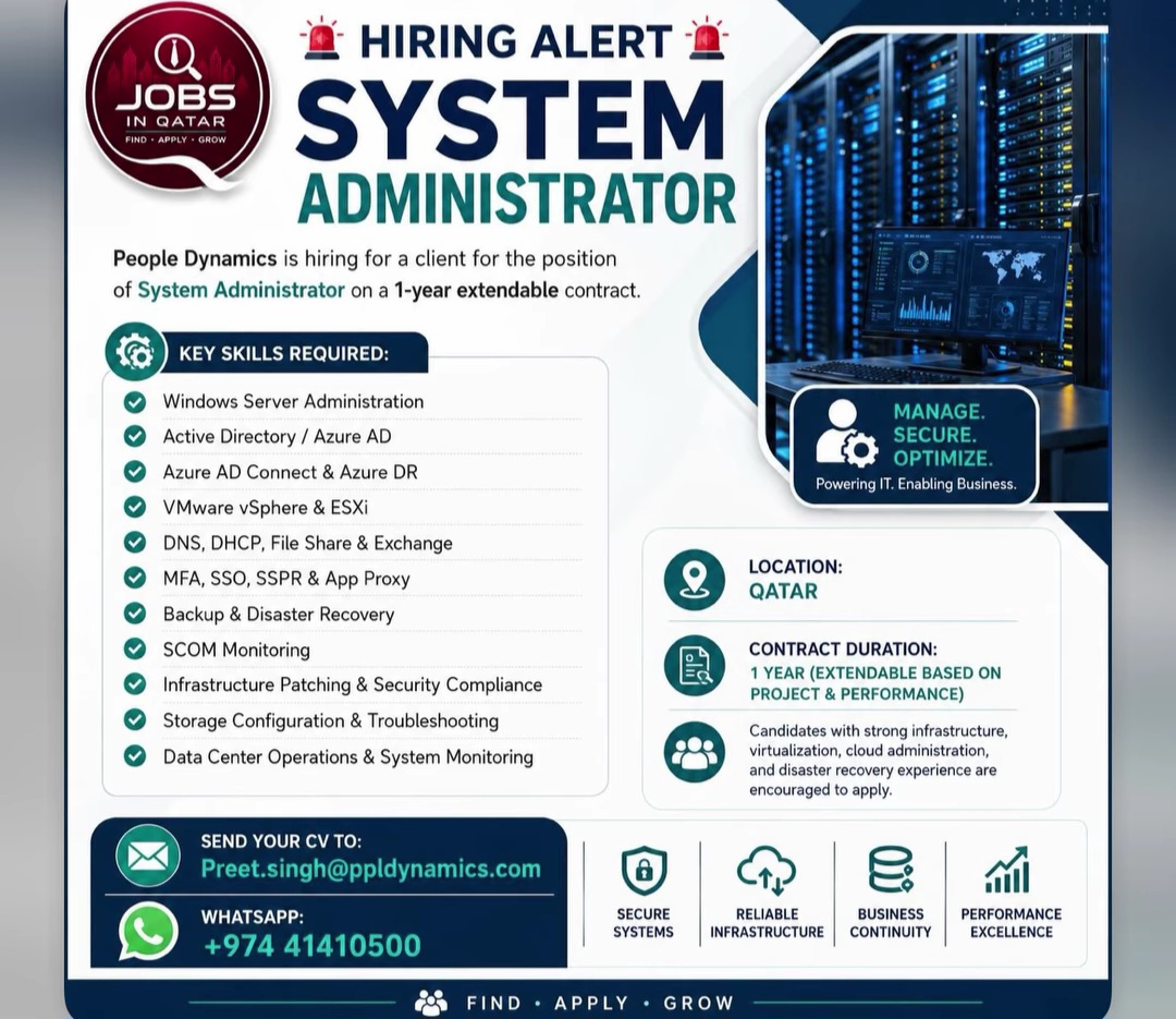 HIRING ALERT – SYSTEM ADMINISTRATOR (QATAR)