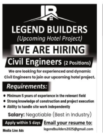 Hiring – Civil Engineers for Upcoming Hotel Project