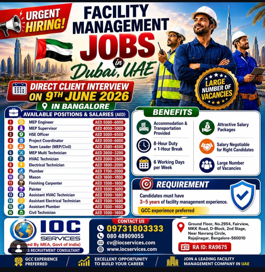 HIRING – FACILITY MANAGEMENT JOBS (UAE)