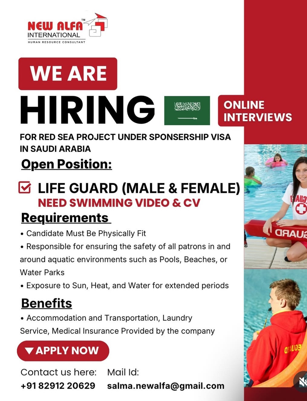 Hiring for Red Sea Project under Sponsorship Visa in Saudi Arabia.