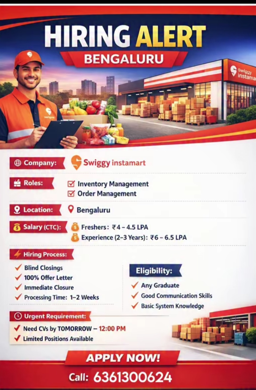 🚨 Hiring in Bengaluru – Swiggy Instamart