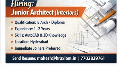 📢 Hiring: Junior Architect (Interiors)