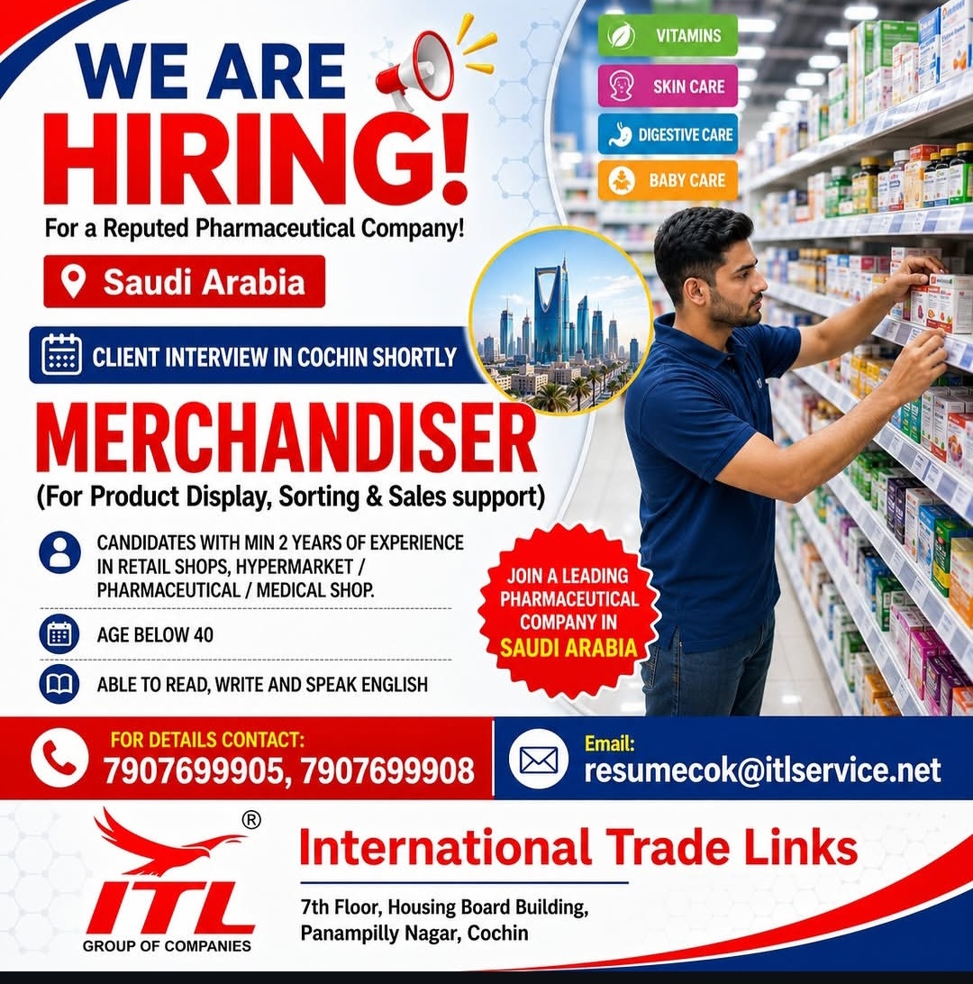Hiring Merchandisers for Reputed Pharmaceutical Company in Saudi Arabia
