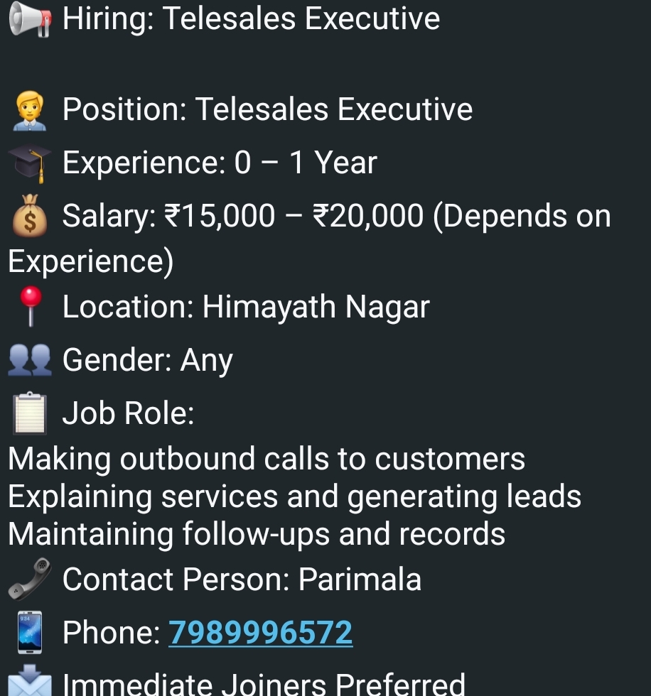 📢 Hiring: Telesales Executive