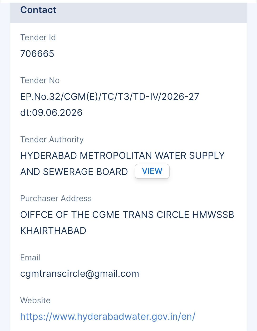 HMWSSB Tender - Telangana Tender