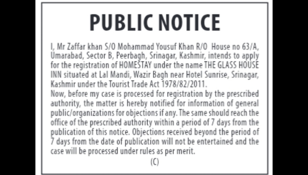 Homestay Registration Public Notice – The Glass House Inn