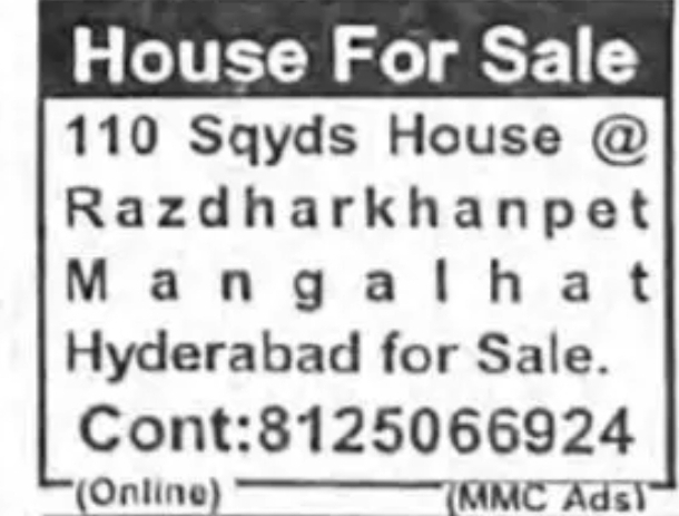 HOUSE FOR SALE – MANGALHAT, HYDERABAD