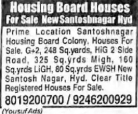 🏠 Houses for Sale – New Santoshnagar (Housing Board Colony), Hyderabad