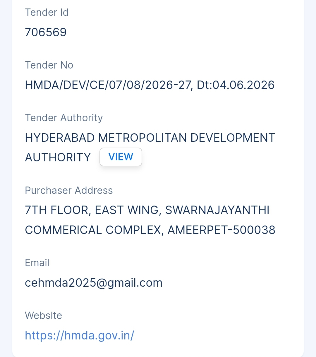 Hyderabad Metropolitan Development Authority - HMDA Tender - Telangana Tender