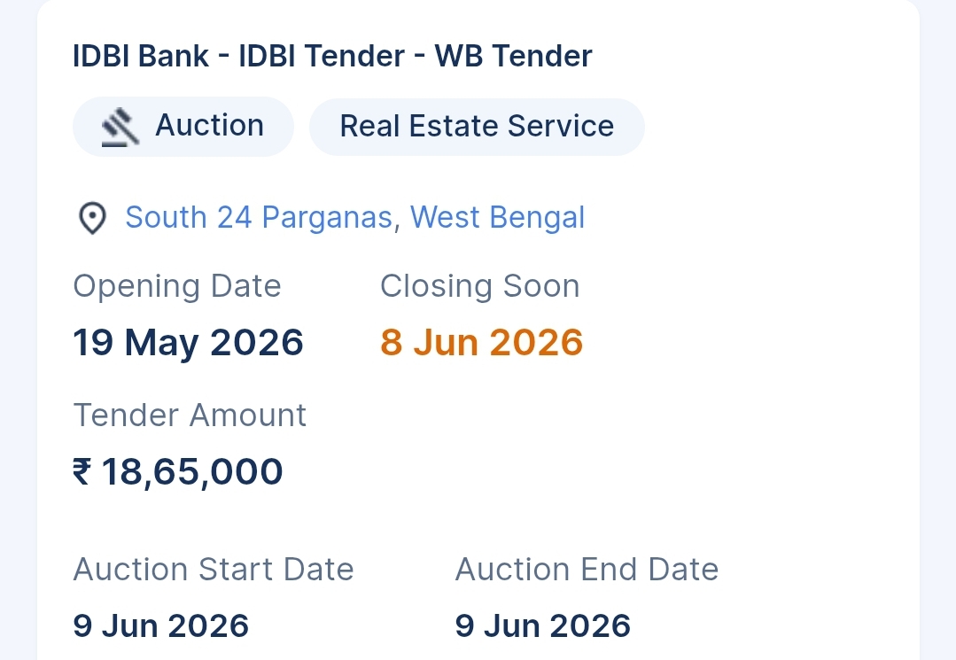 IDBI Bank - IDBI Tender - WB Tender