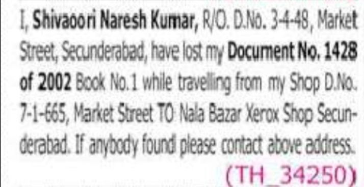 Important Document Lost