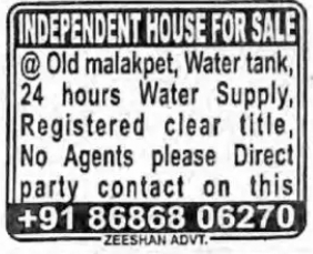INDEPENDENT HOUSE FOR SALE at Old Malakpet.
