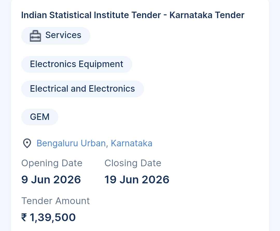 Indian Statistical Institute Tender - Karnataka Tender