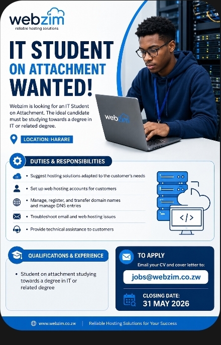 📢 *IT Student On Attachment Wanted – Harare*