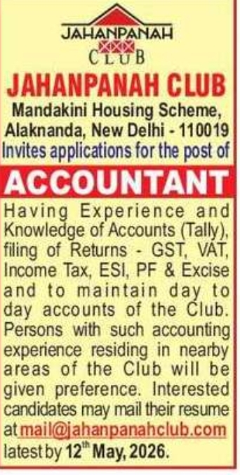 💼 Jahanpanah Club – Accountant Job