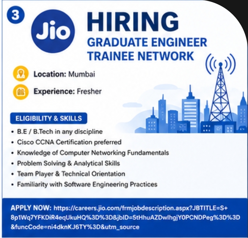 Jio Hiring – Graduate Engineer Trainee (Network)