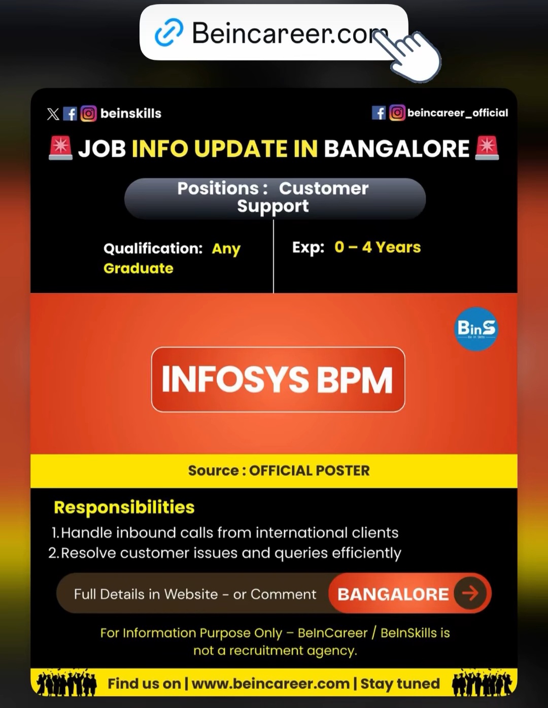 JOB INFO UPDATE – BANGALORE