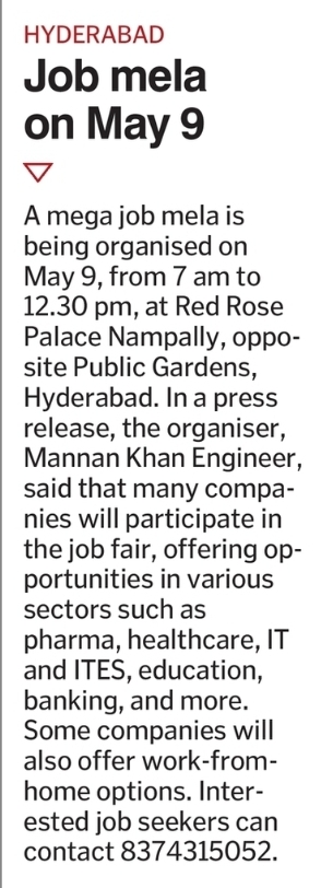 Job mela on May 9