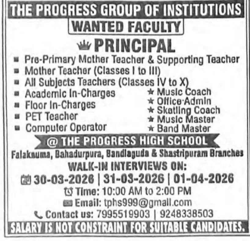 JOB OPENINGS – THE PROGRESS GROUP OF INSTITUTIONS