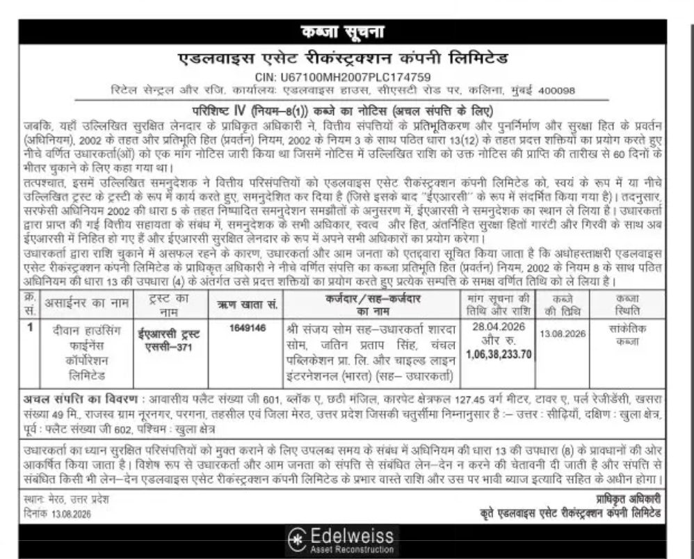 कब्जा सूचना – Edelweiss Asset Reconstruction Company Limited